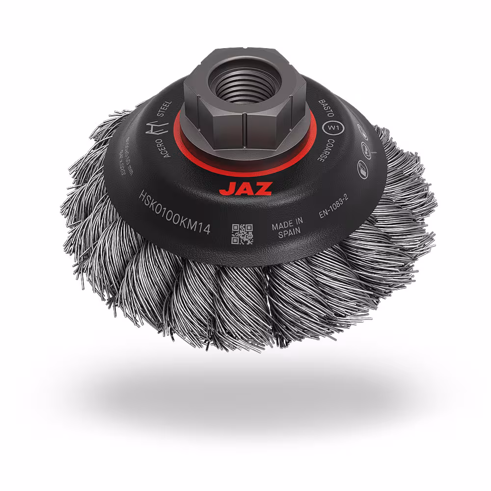 Jaz Bevelled Brush High Speed Twist Knot 100mm x 22mm x 0.5mm - M14 x 2 - Grey Steel (BRUH-100)