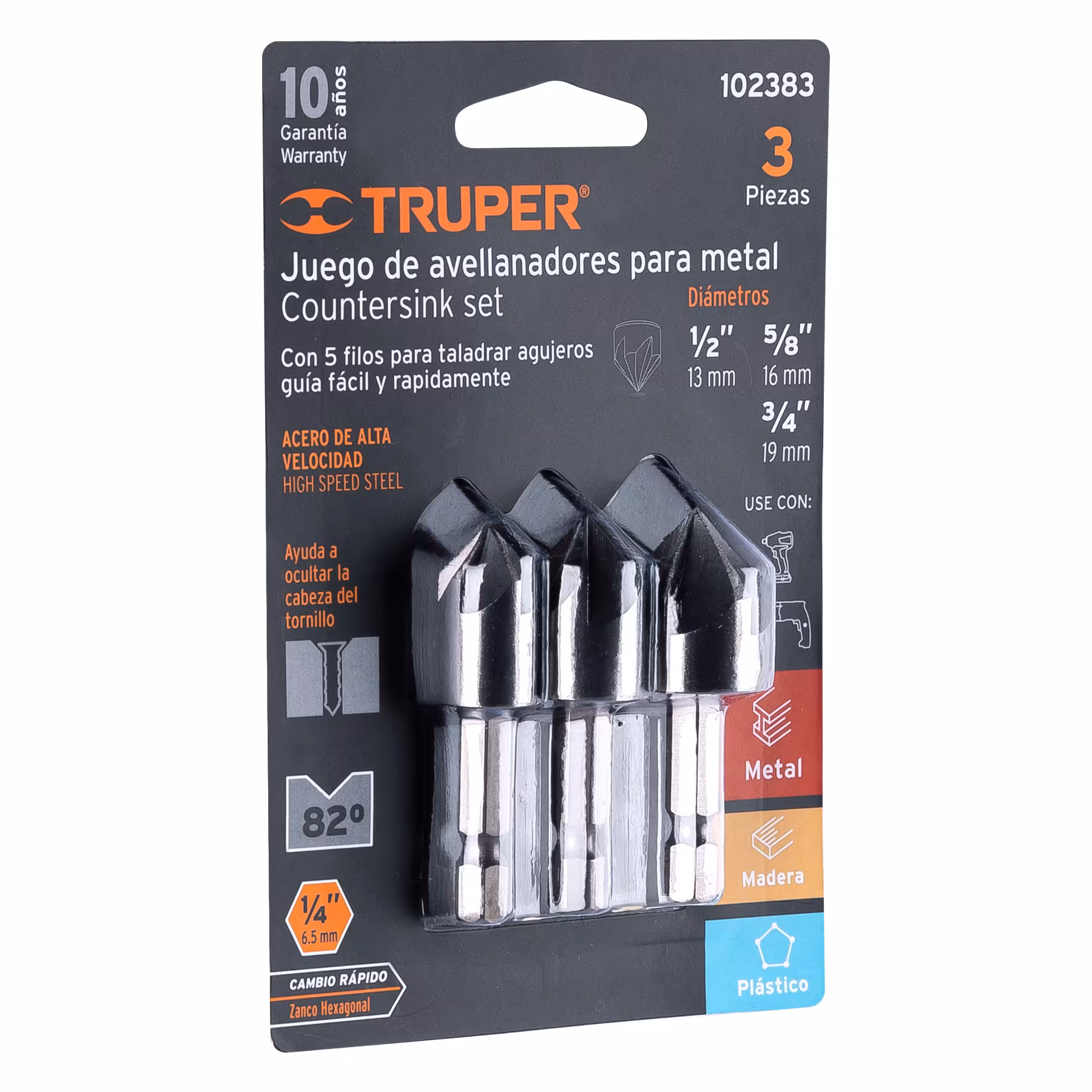 Truper Countersink Bit Set HSS 3 pce 13 16 19mm